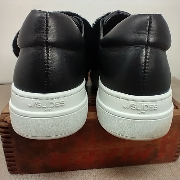 J/SLIDES NYC BLACK LEATHER SLIP ON SNEAKERS SIZE 9.5 - Picture 7 of 11